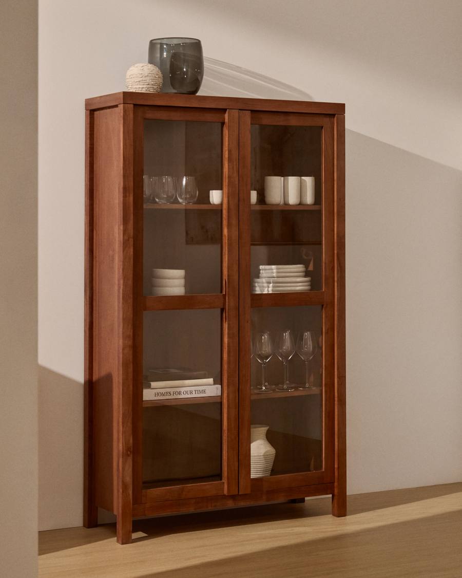 Vitrine im Japandi-Stil aus Akazienholz 110x185 cm