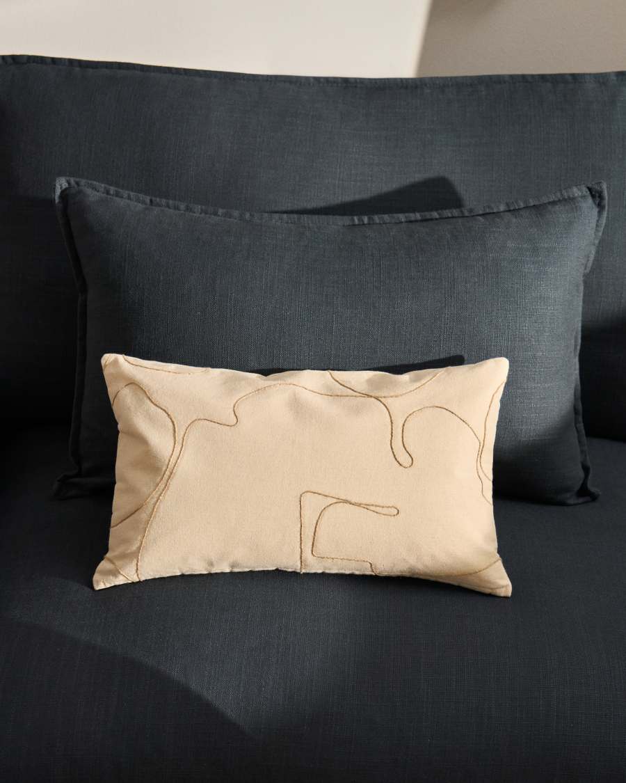 Kissenbezug Japandi Ecru Baumwolle Stickerei Beige 30x50 cm