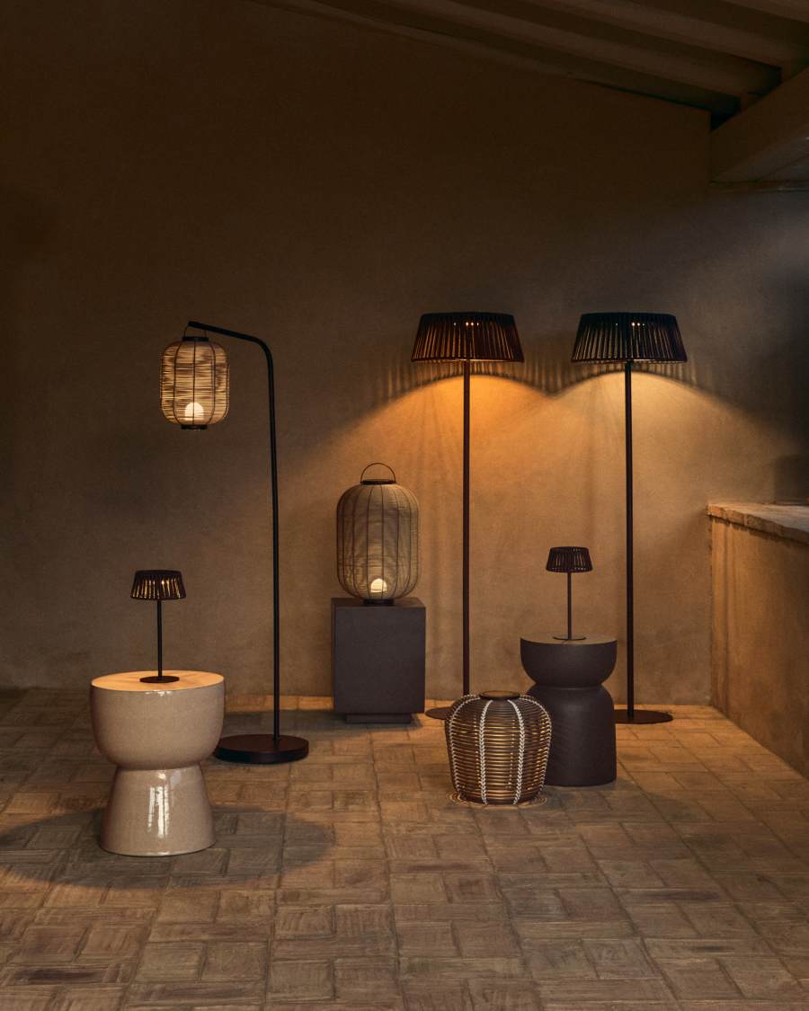 Japandi Tischlampe aus Seil, Beige, Solar, für Außen