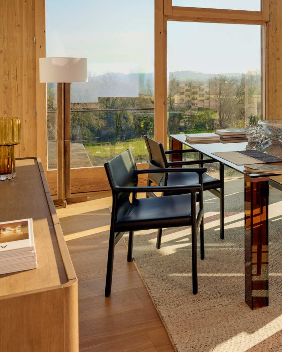 Stehlampe Japandi Kautschukholz Natur mit Baumwollschirm