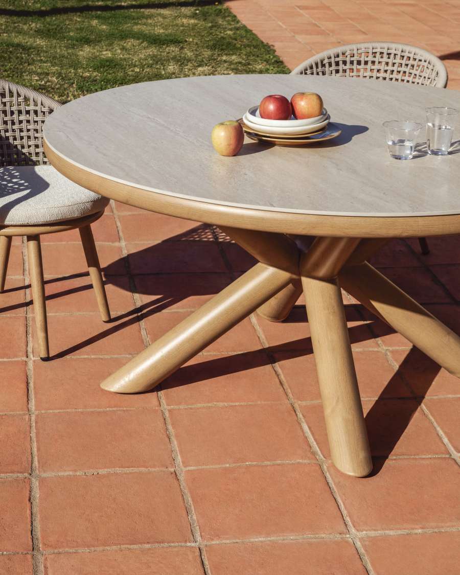 Runder Outdoor-Tisch Japandi Aluminium Stein 148 cm