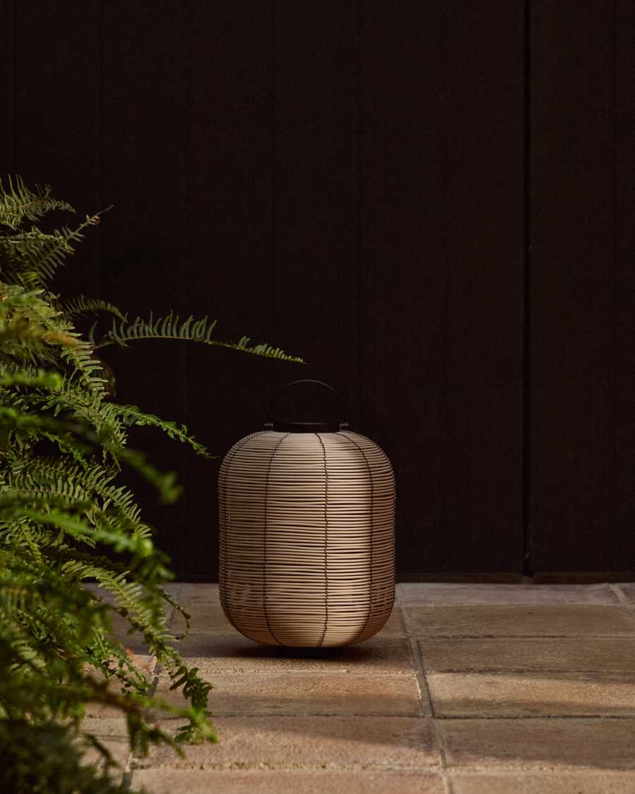 Japandi Tischlampe Rattan Hellgrau Tragbar LED