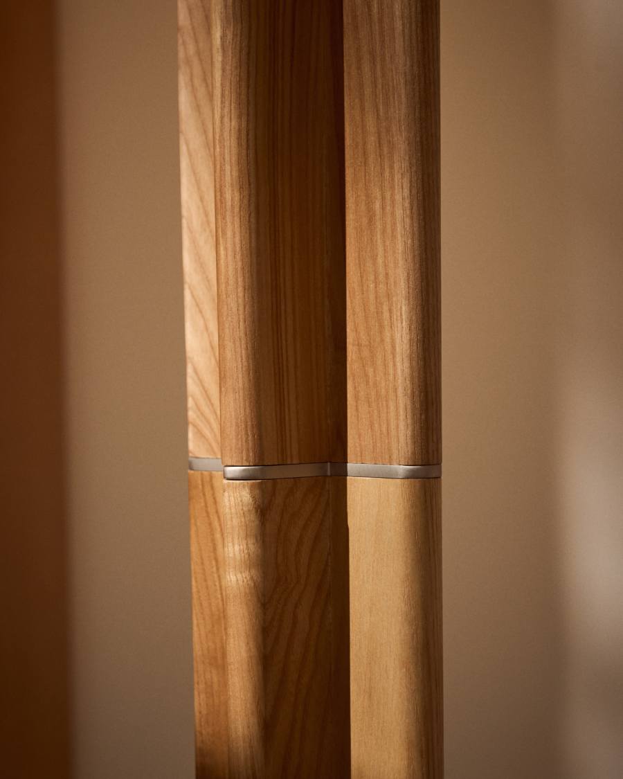 Stehlampe Japandi Kautschukholz Natur mit Baumwollschirm