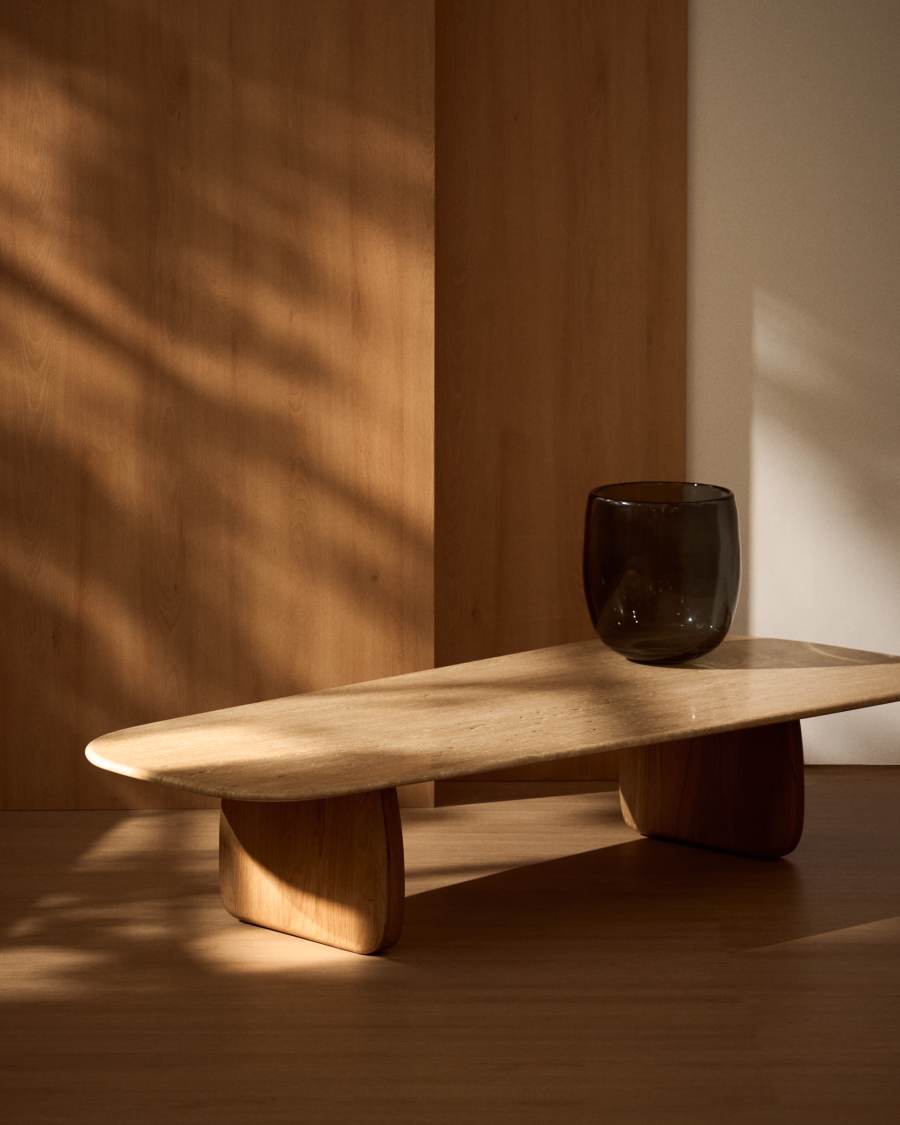 Couchtisch Japandi Travertin Eichenholz 147x65 cm