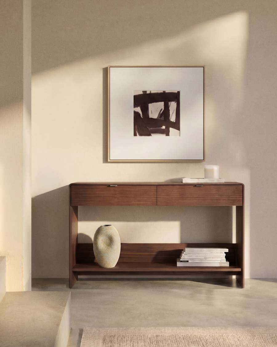 Konsolentisch Japandi Nussbaumfurnier 2 Schubladen 120x81 cm