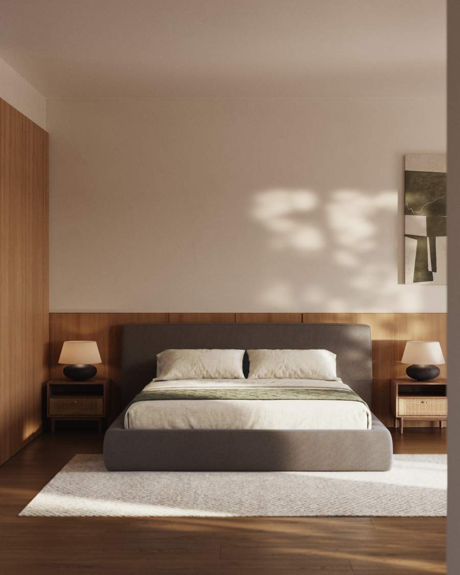 Japandi Bett mit Bettkasten 180x200 cm Braun