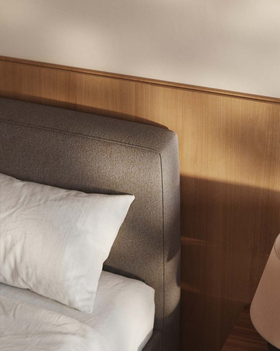 Japandi Bett mit Bettkasten 180x200 cm Braun