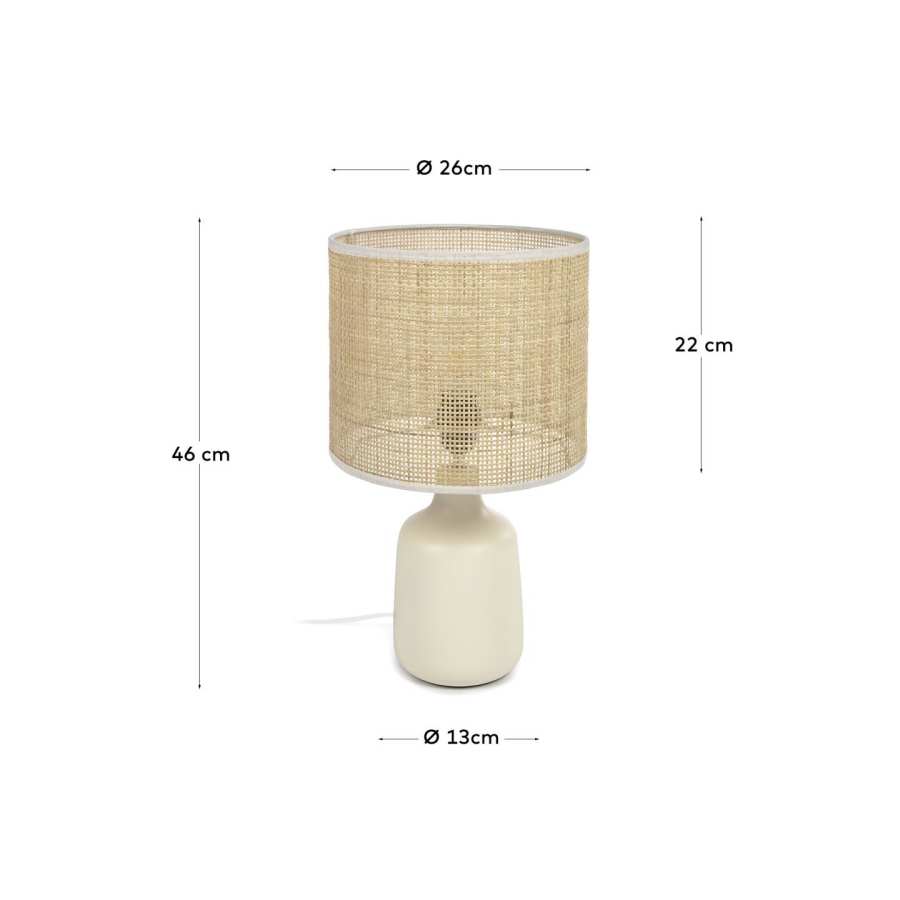 Japandi Tischlampe aus Keramik und Bambus, Weiß/Natur