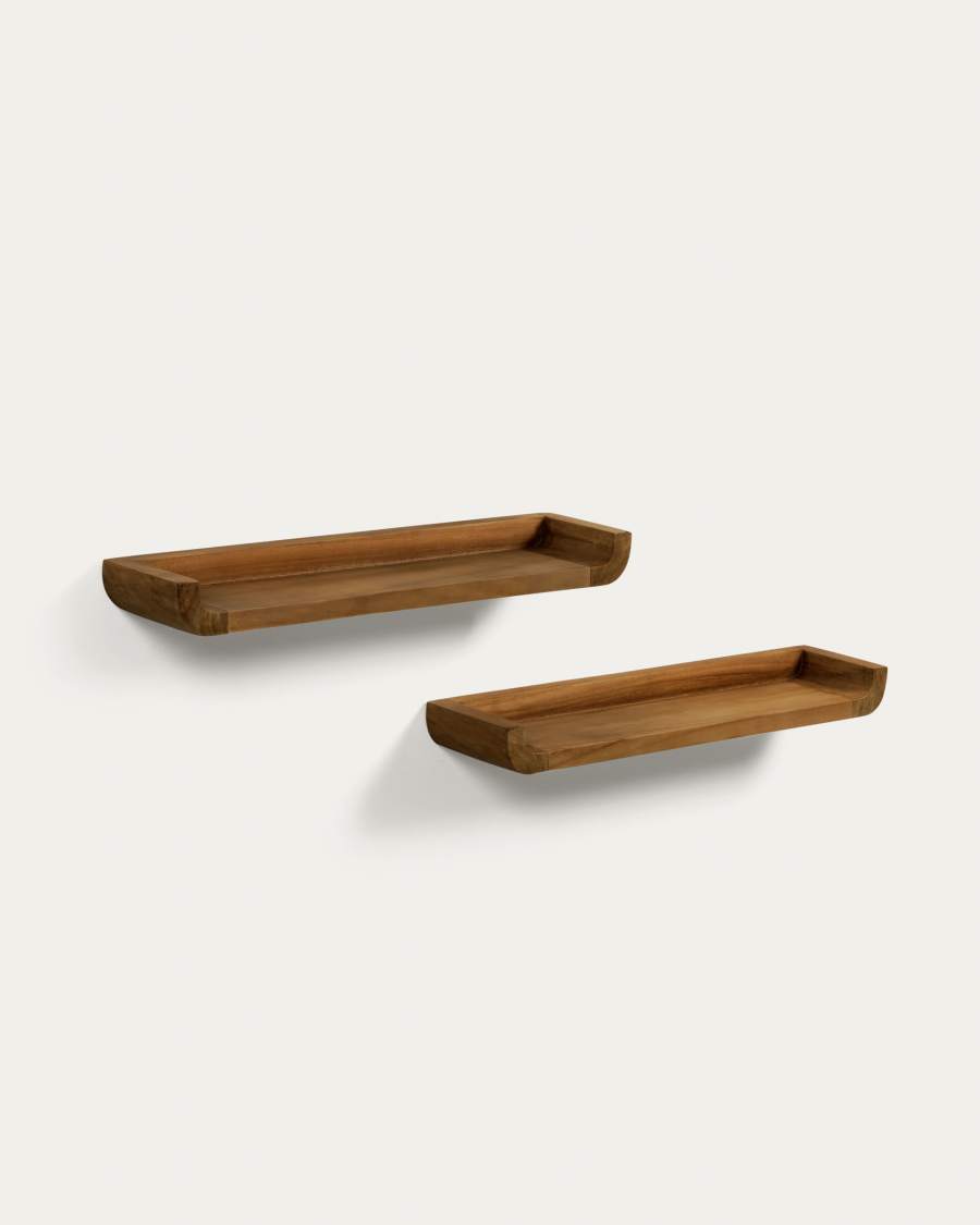 2er-Set Wandregale Japandi Teakholz Nussbaum 50x5 cm