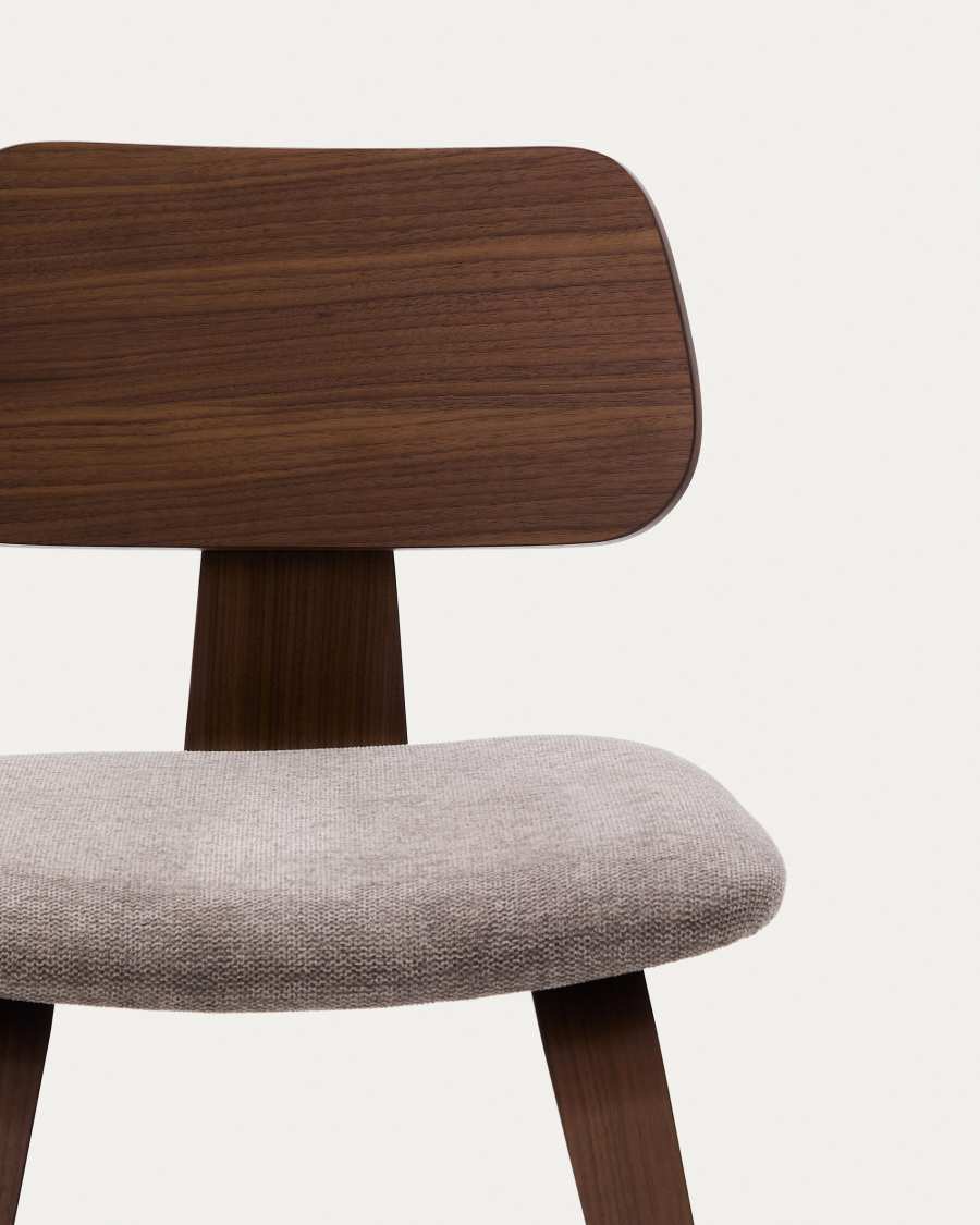 Japandi Stuhl Beige Chenille Nussbaumfurnier