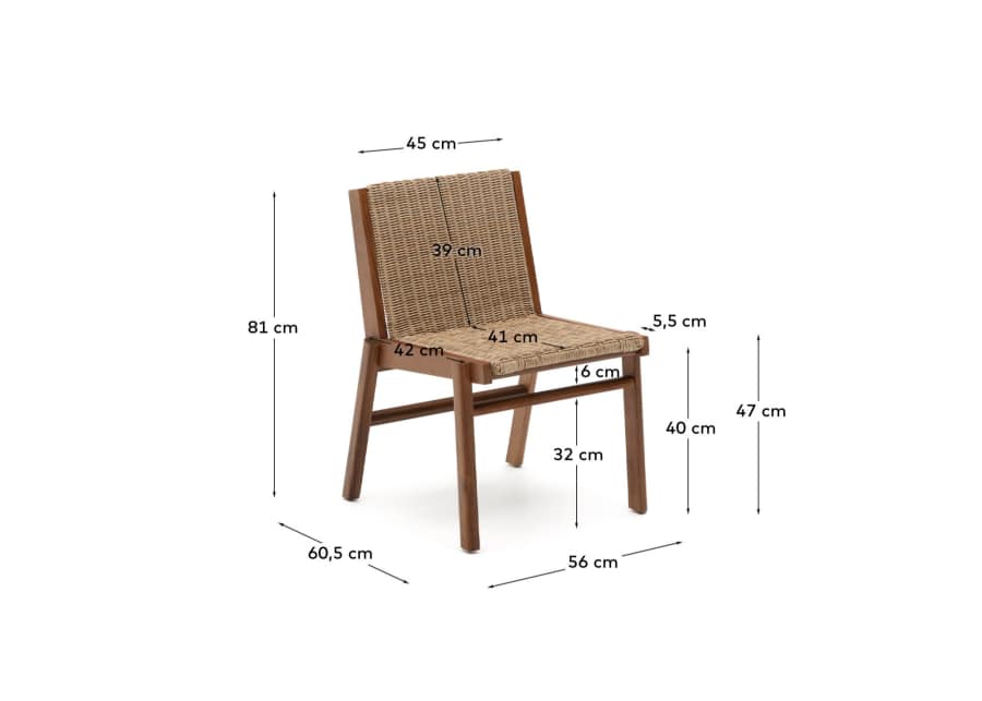 Japandi Stuhl aus Teakholz und Rattan