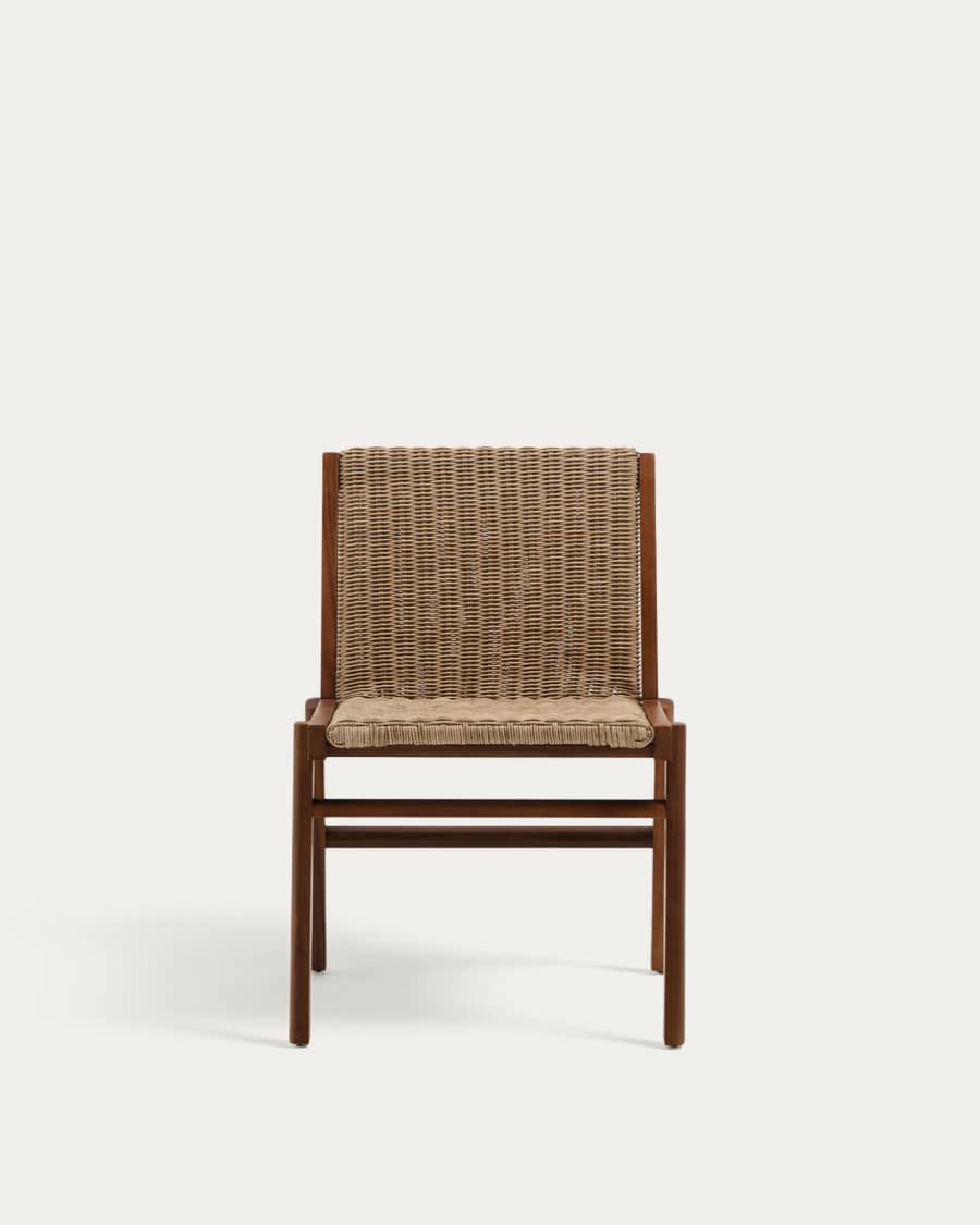 Japandi Stuhl aus Teakholz und Rattan