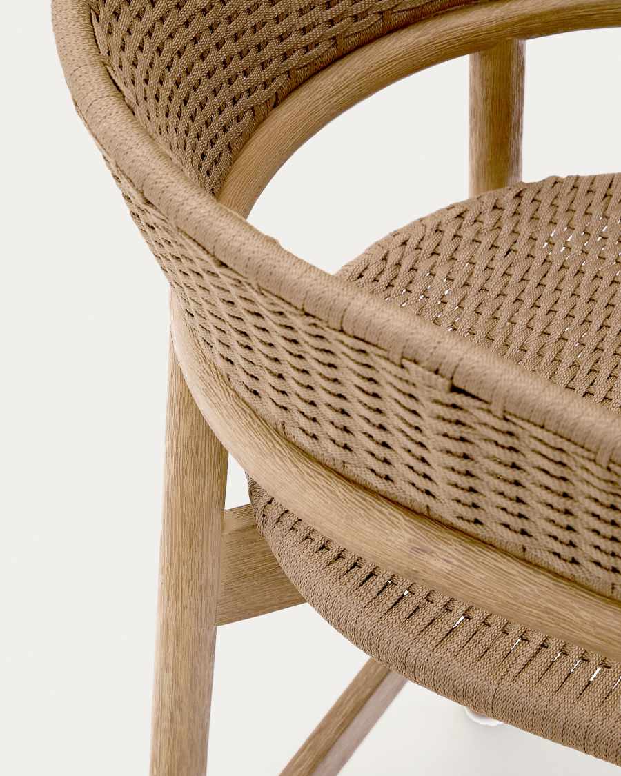 Japandi Hocker aus Akazienholz mit Beilem Seil, 65 cm