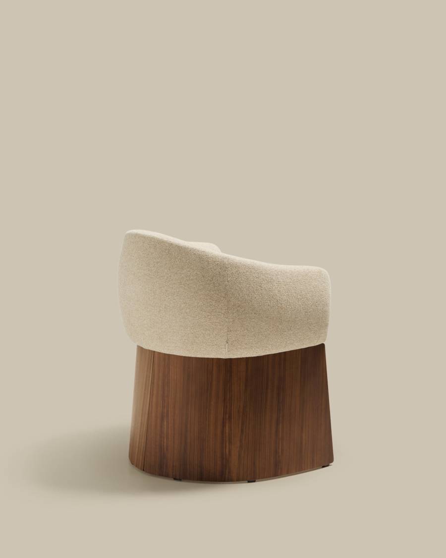 Japandi Stuhl Beige Chenille Nussbaumfurnier