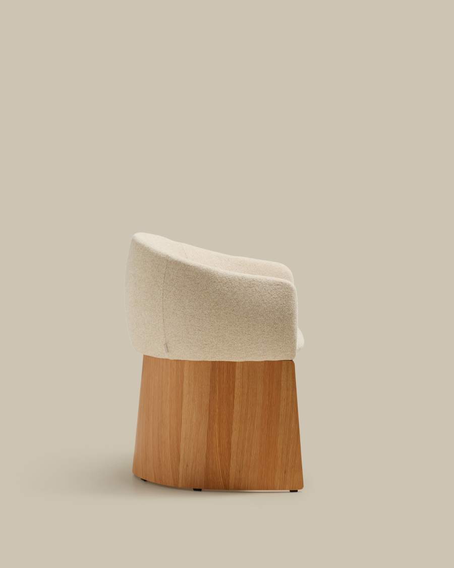 Japandi Stuhl Beige Chenille Eichenfurnier