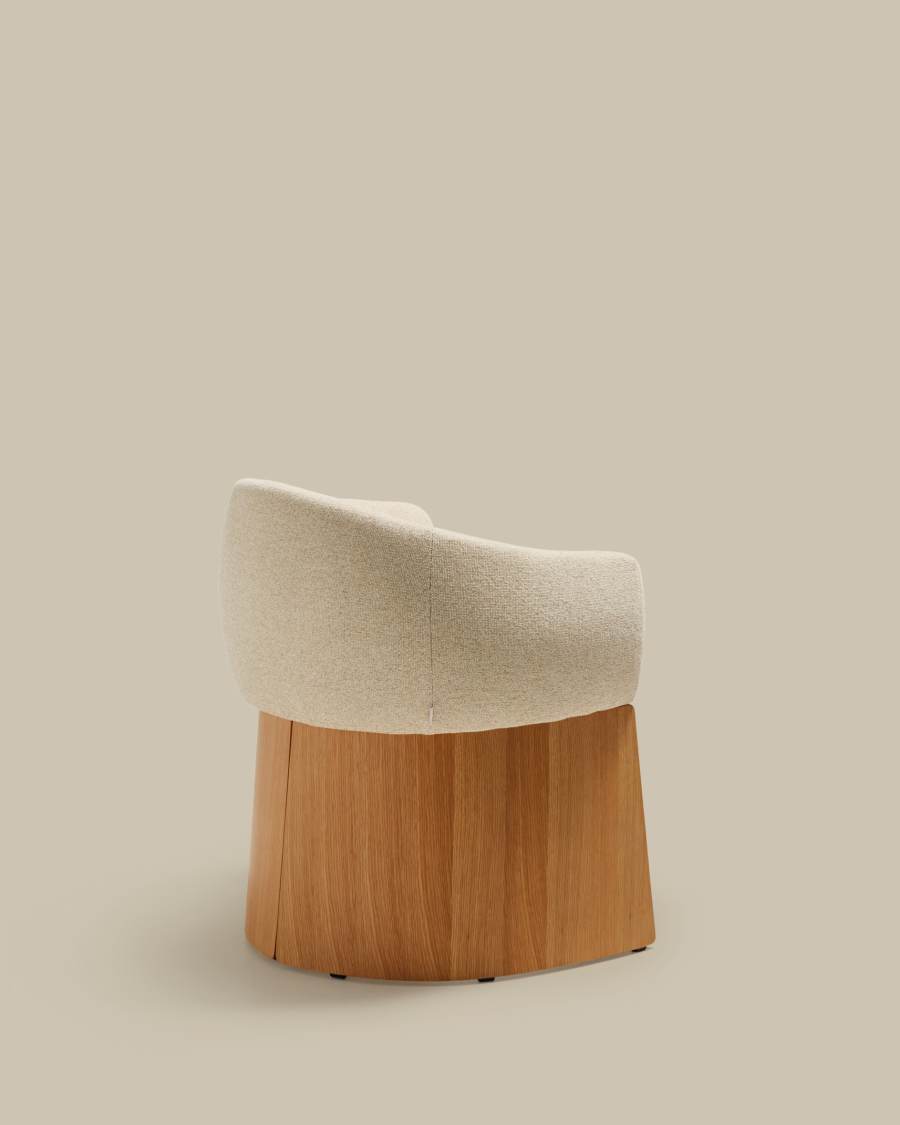 Japandi Stuhl Beige Chenille Eichenfurnier