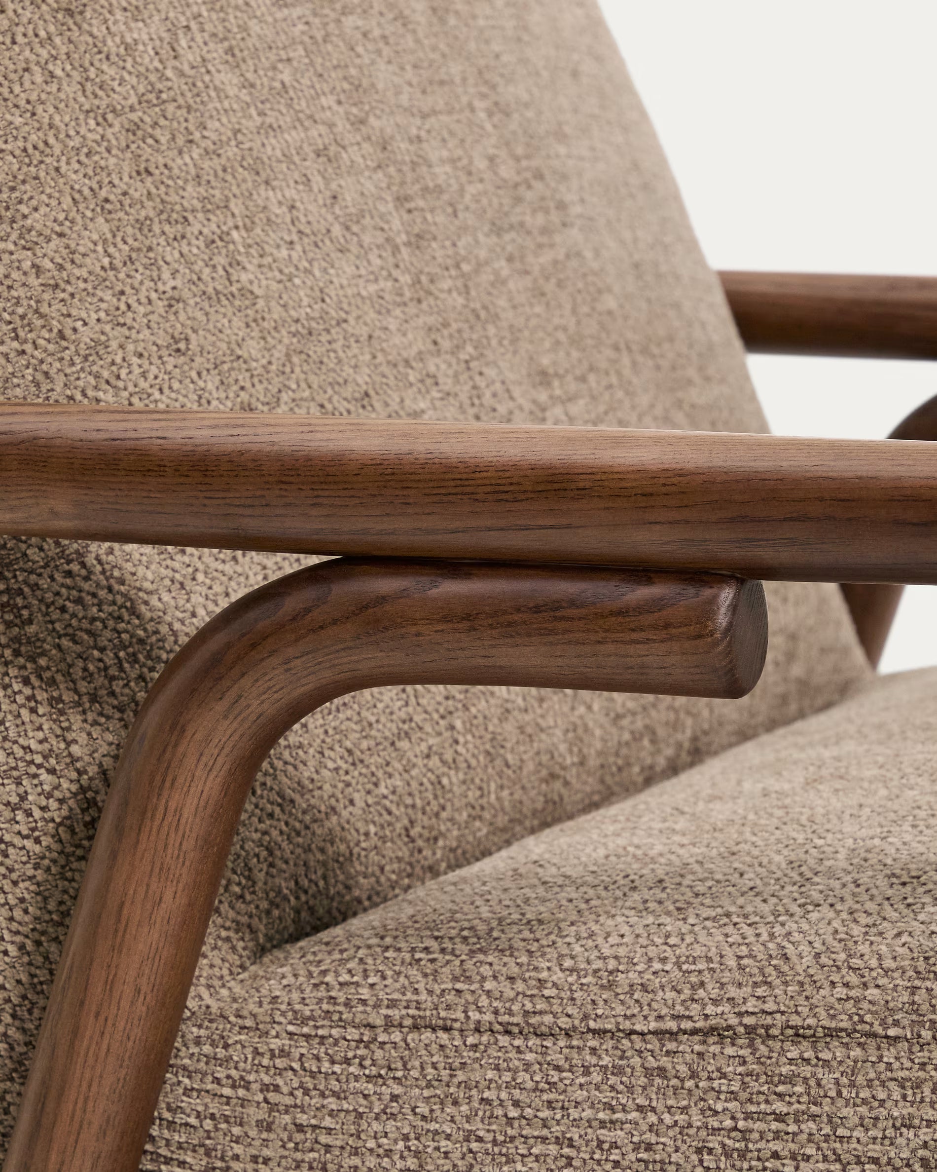 Sessel Japandi Taupe Chenille Eschenholz Nussbraun