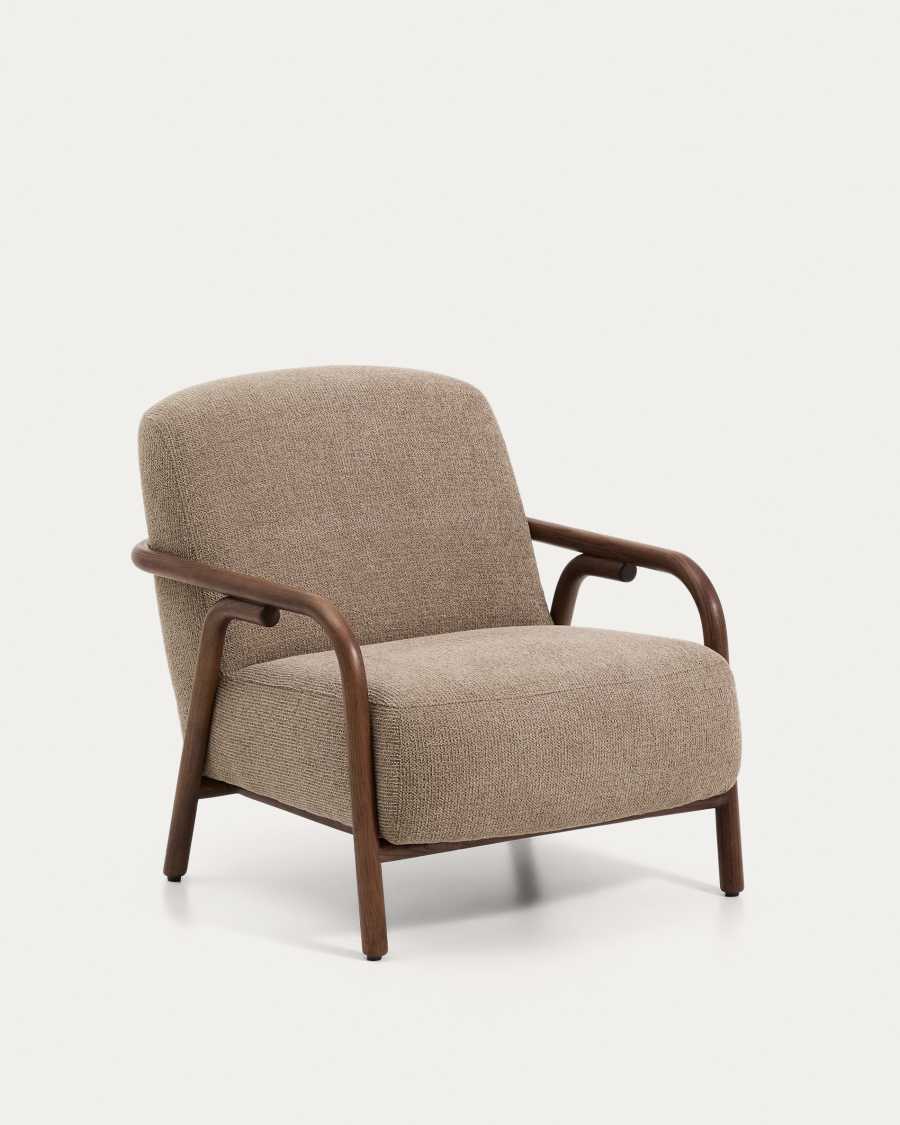 Sessel Japandi Taupe Chenille Eschenholz Nussbraun