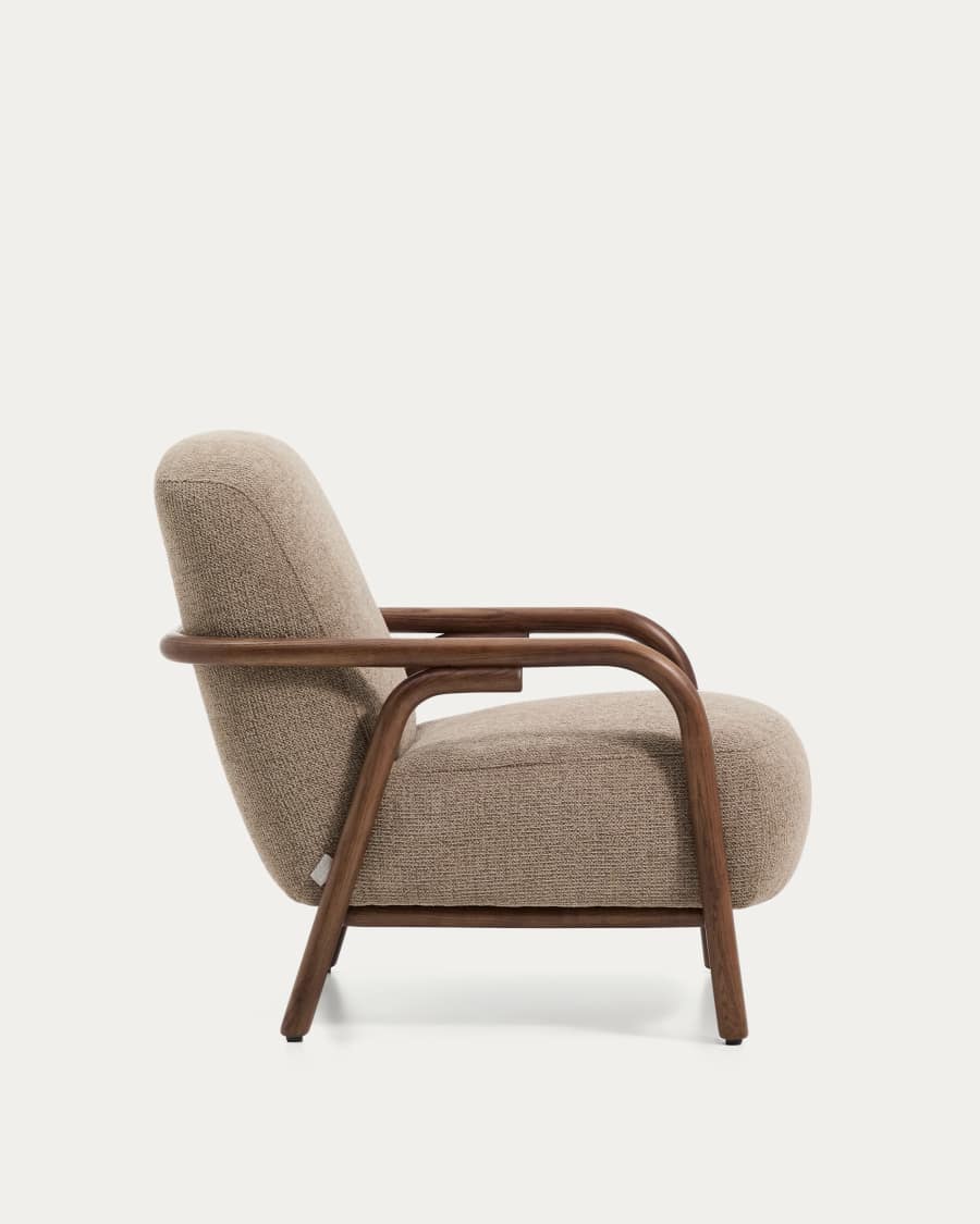 Sessel Japandi Taupe Chenille Eschenholz Nussbraun