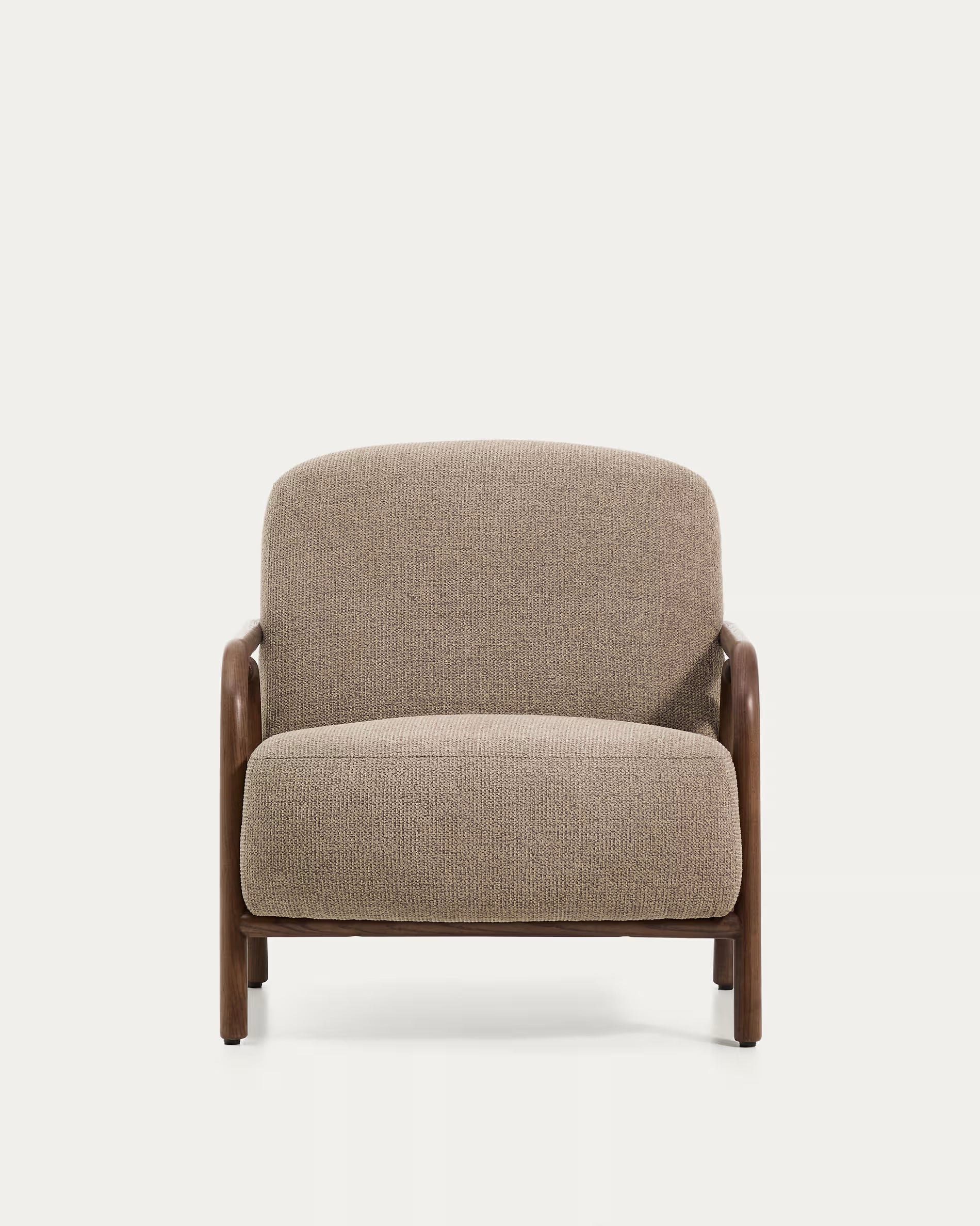 Sessel Japandi Taupe Chenille Eschenholz Nussbraun