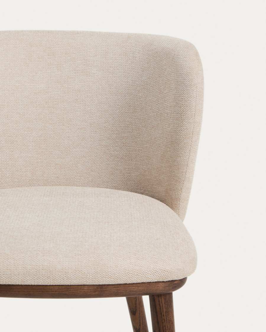 Japandi Sessel Beige Chenille Eschenholz Walnuss
