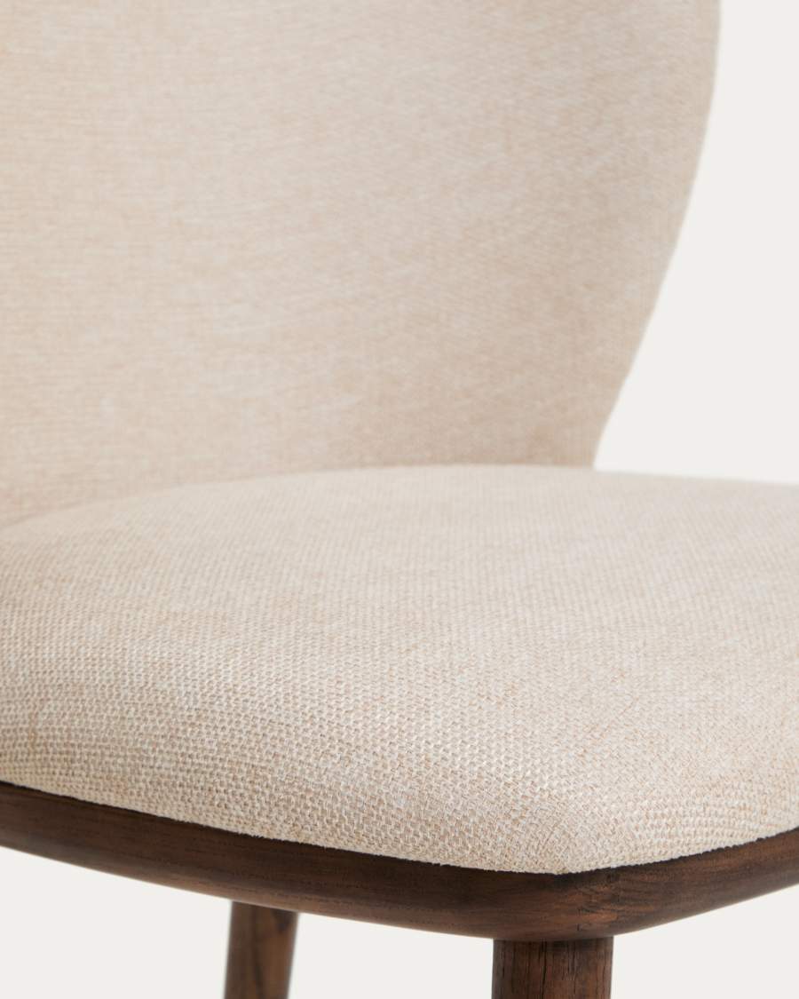 Japandi Sessel Beige Chenille Eschenholz Walnuss