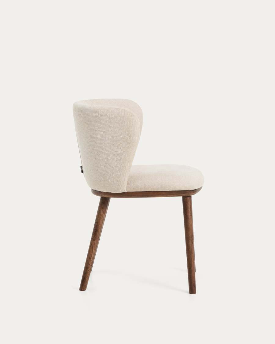 Japandi Sessel Beige Chenille Eschenholz Walnuss