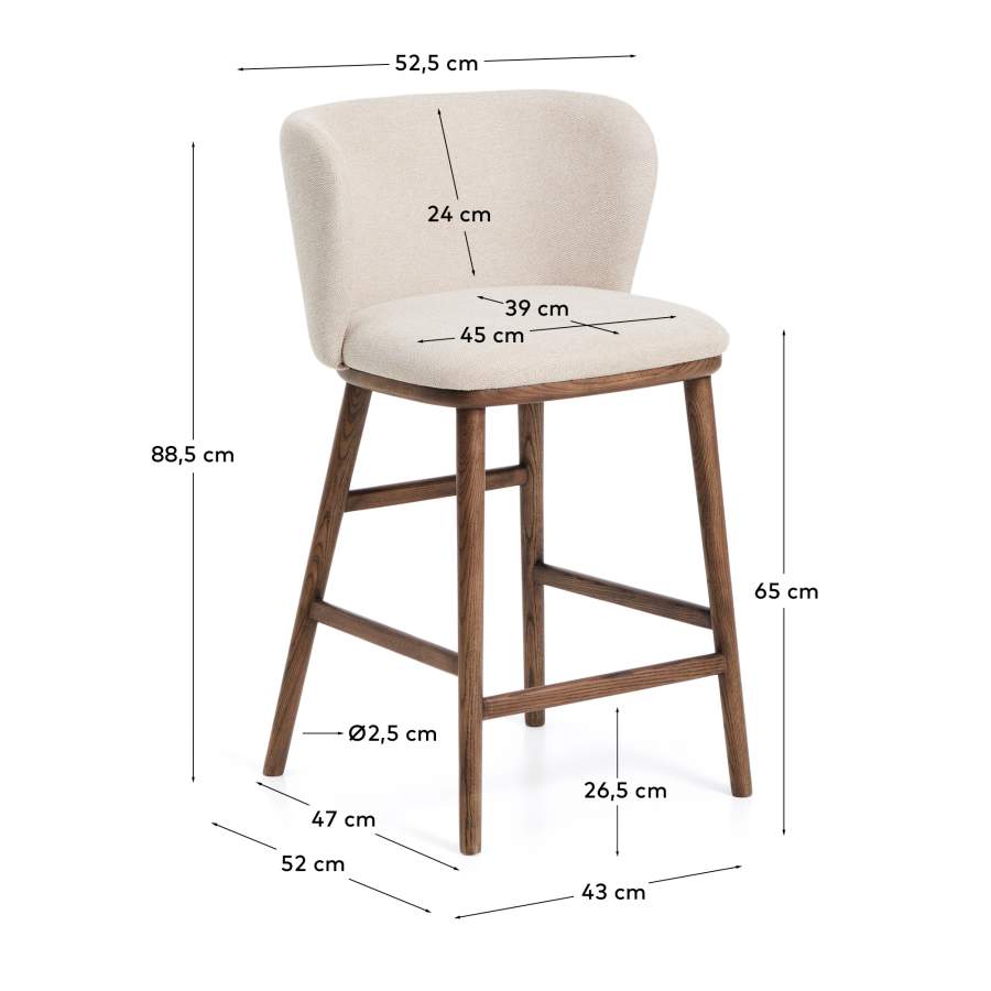 Hocker Japandi Beige Chenille Eschenholz Walnuss 65 cm