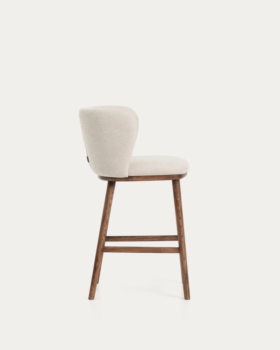 Hocker Japandi Beige Chenille Eschenholz Walnuss 65 cm