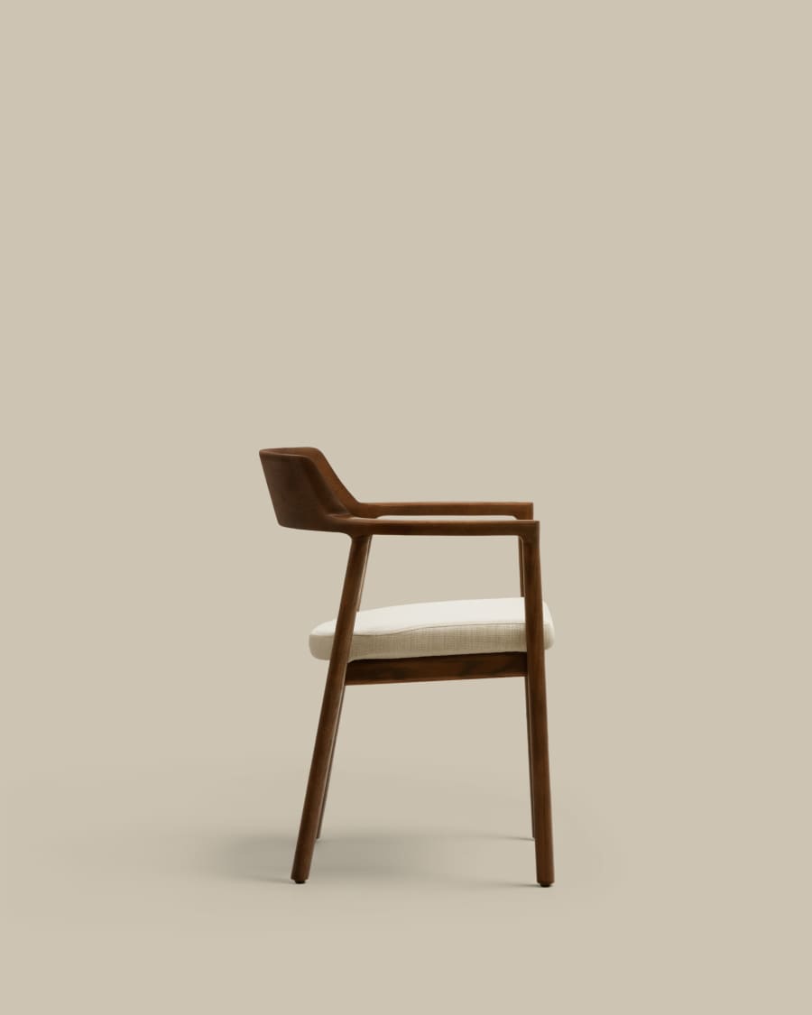 Japandi Stuhl Beige Chenille | Esszimmerstuhl aus Eichen- & Nussbaumholz