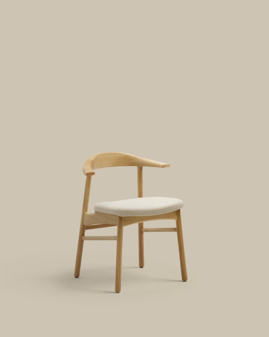Japandi Stuhl Beige Chenille Eichenholz Natur