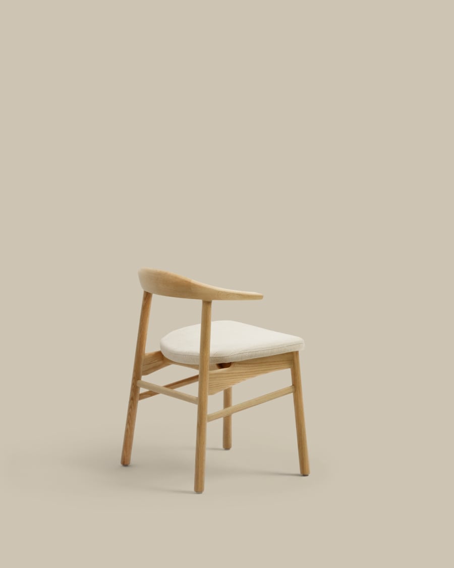 Japandi Stuhl Beige Chenille Eichenholz Natur