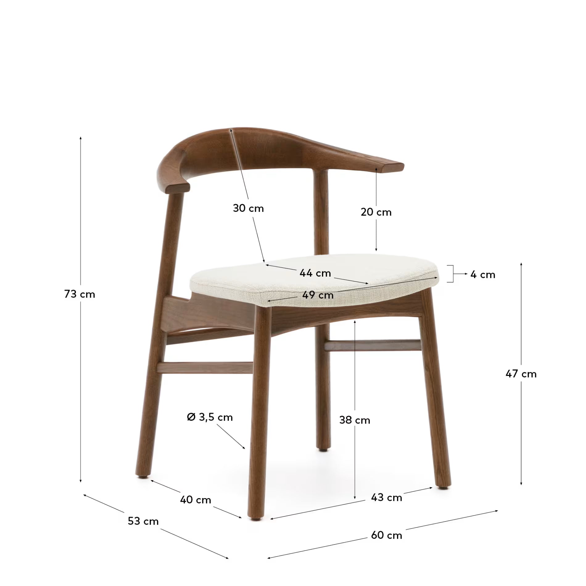 Japandi Sessel Beige Chenille Eichenholz Nussbaum