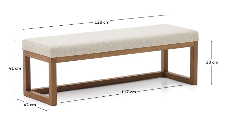 Sitzbank Japandi Beige Chenille Buchenholz Nussbaum