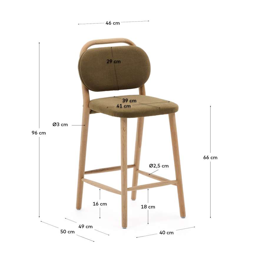 Hocker Japandi Grün Chenille Eichenholz 65 cm