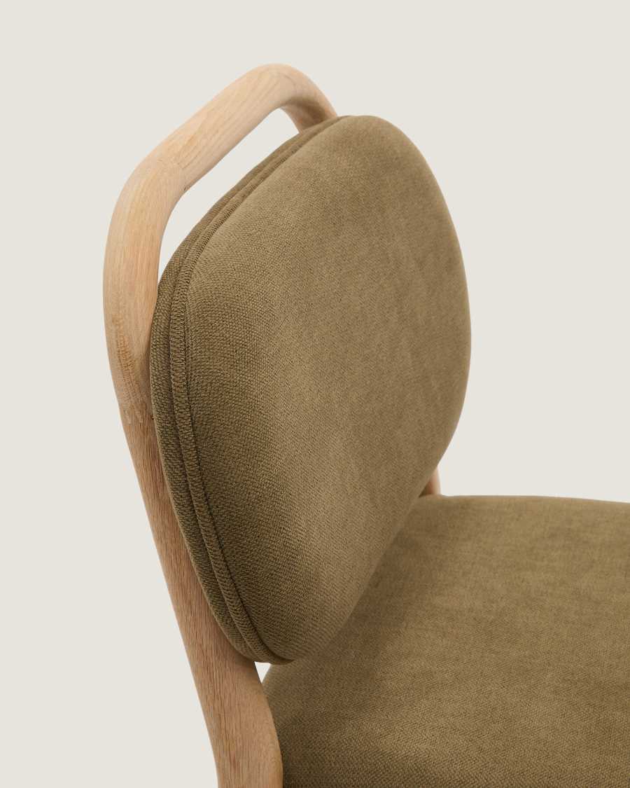 Hocker Japandi Grün Chenille Eichenholz 65 cm