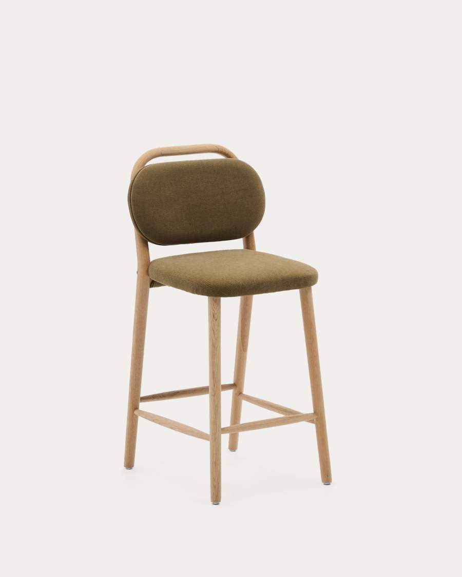 Hocker Japandi Grün Chenille Eichenholz 65 cm