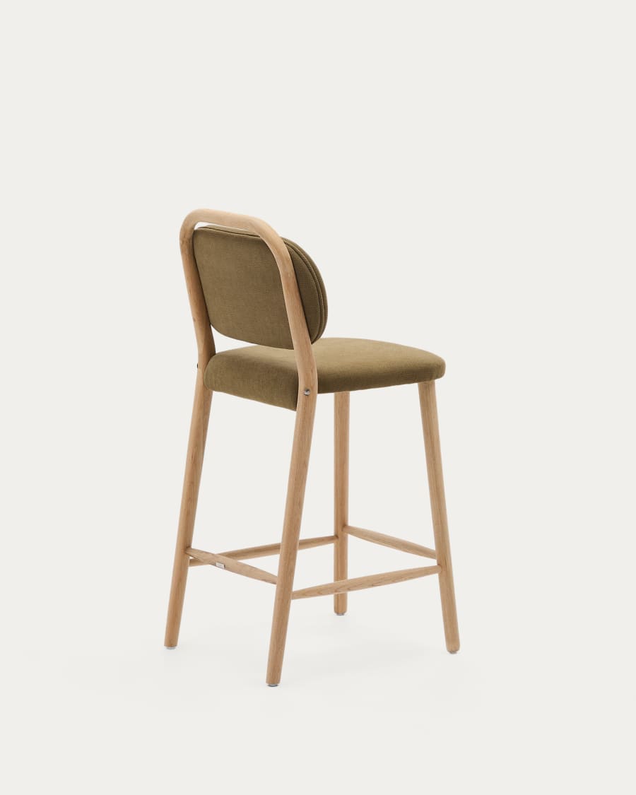 Hocker Japandi Grün Chenille Eichenholz 65 cm
