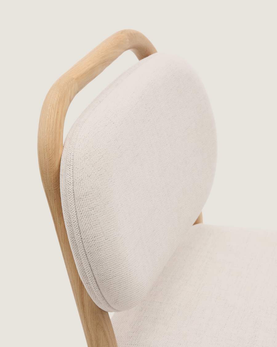 Japandi Hocker Beige Chenille Eichenholz 65 cm