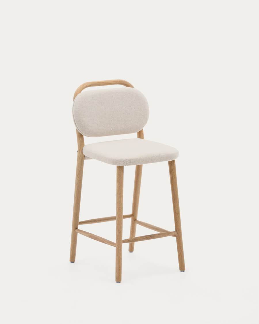 Japandi Hocker Beige Chenille Eichenholz 65 cm