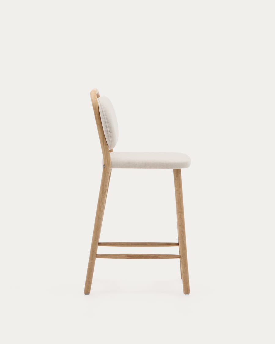 Japandi Hocker Beige Chenille Eichenholz 65 cm