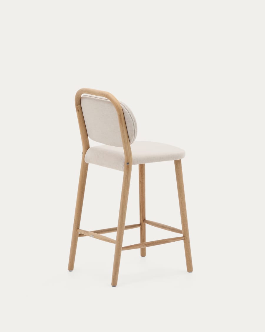 Japandi Hocker Beige Chenille Eichenholz 65 cm