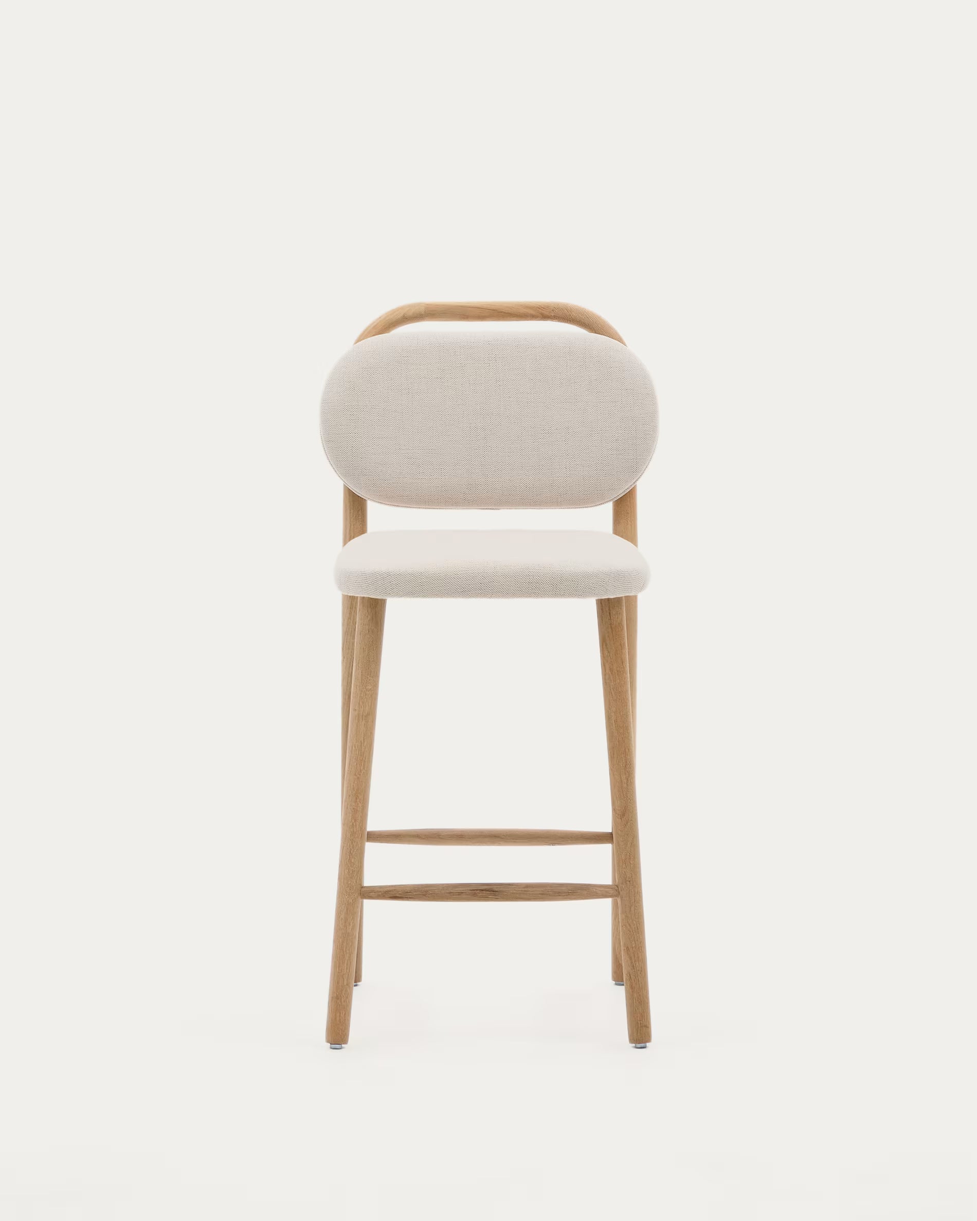 Japandi Hocker Beige Chenille Eichenholz 65 cm