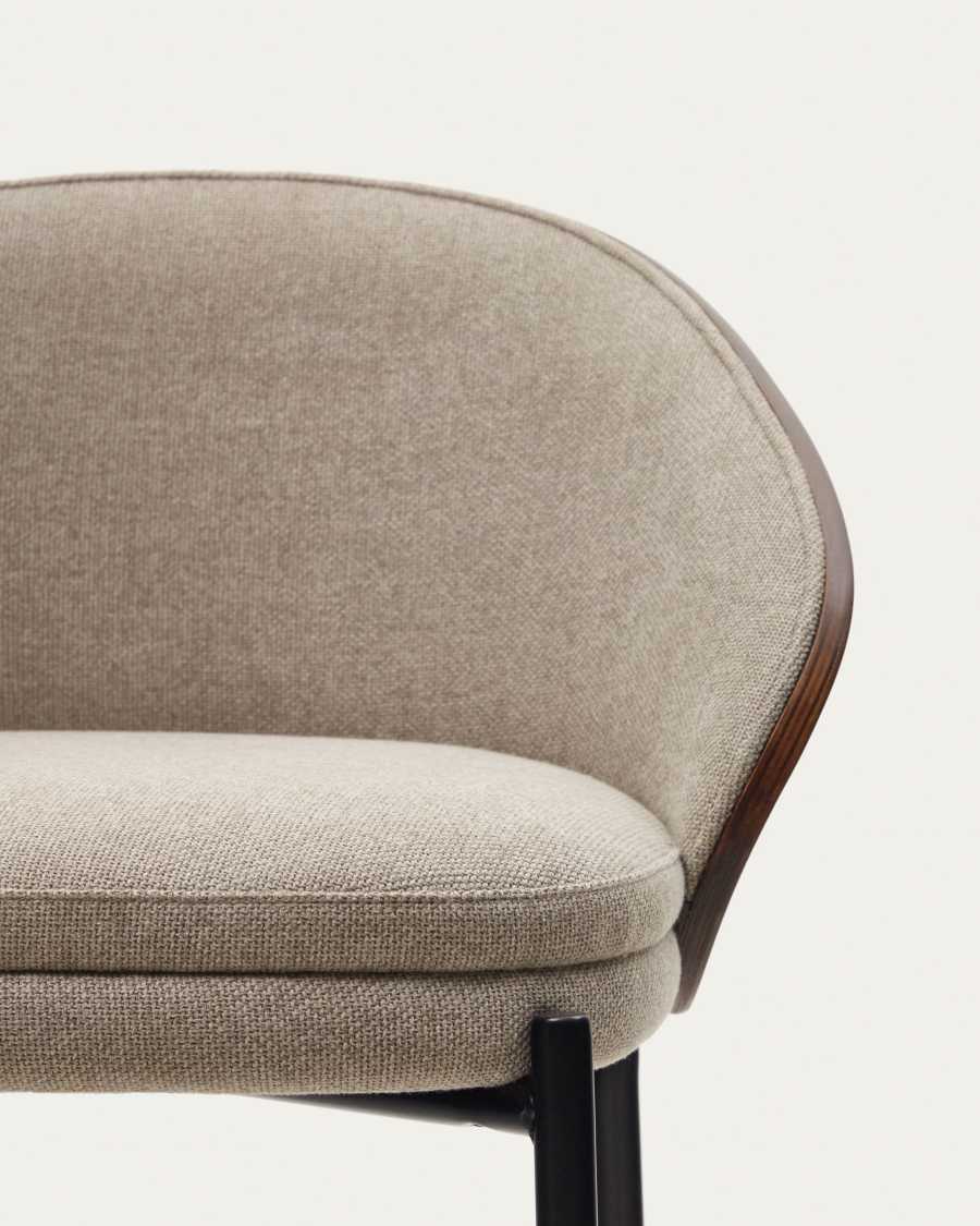 Hocker Japandi Hellbraun Chenille Eschenholz Nussbaum 65 cm