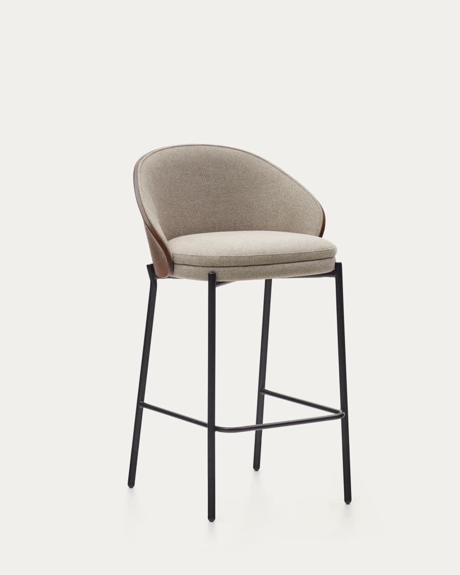 Hocker Japandi Hellbraun Chenille Eschenholz Nussbaum 65 cm