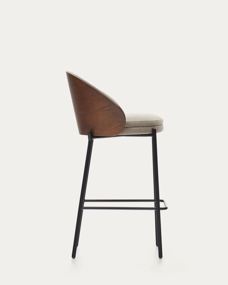 Hocker Japandi Hellbraun Chenille Eschenholz Nussbaum 65 cm