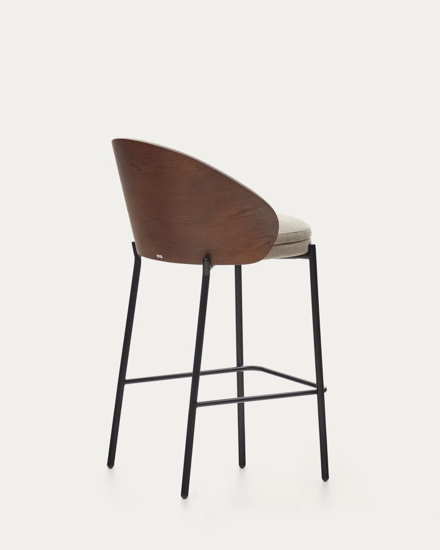 Hocker Japandi Hellbraun Chenille Eschenholz Nussbaum 65 cm