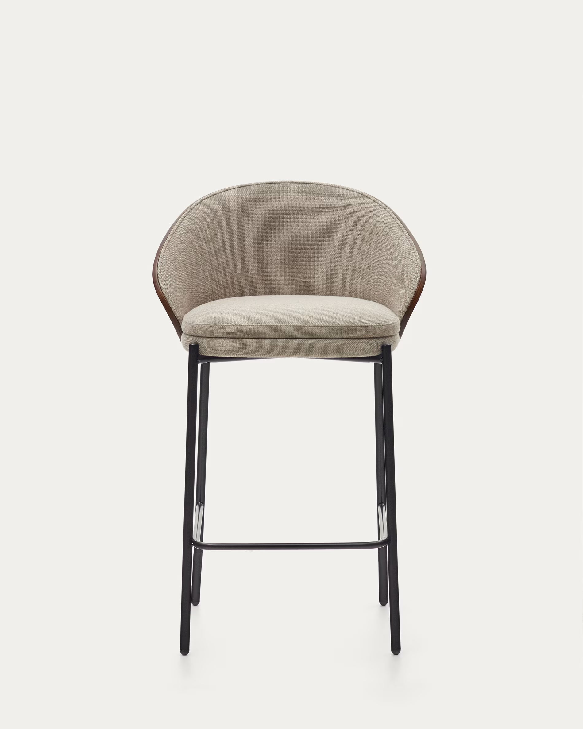 Hocker Japandi Hellbraun Chenille Eschenholz Nussbaum 65 cm