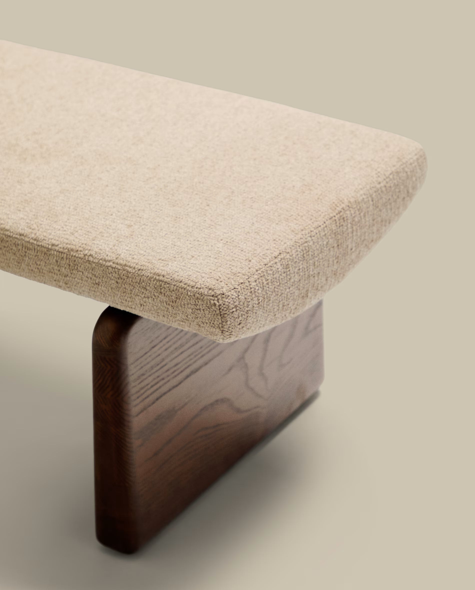 Japandi Polsterbank Beige Chenille Eschenholz Walnuss 150 cm