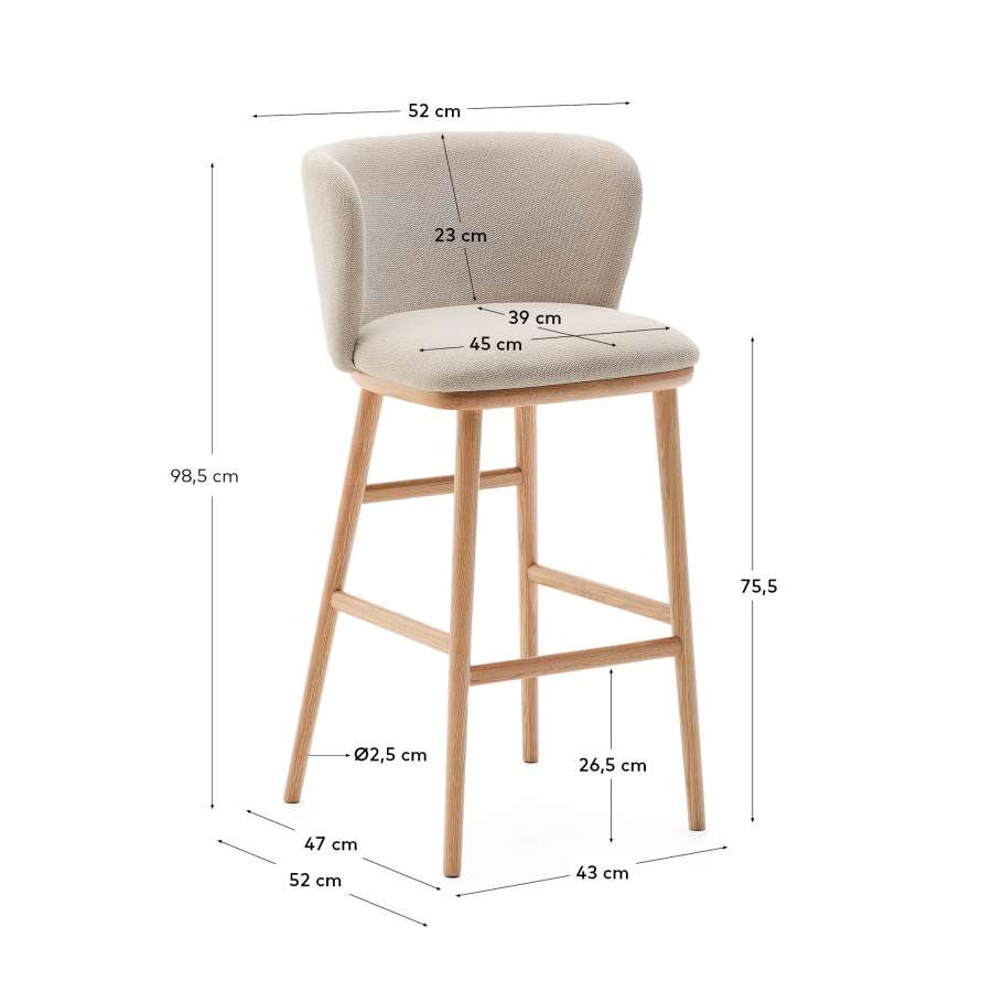 Hocker Japandi Beige Chenille Eschenholz Natur 75 cm